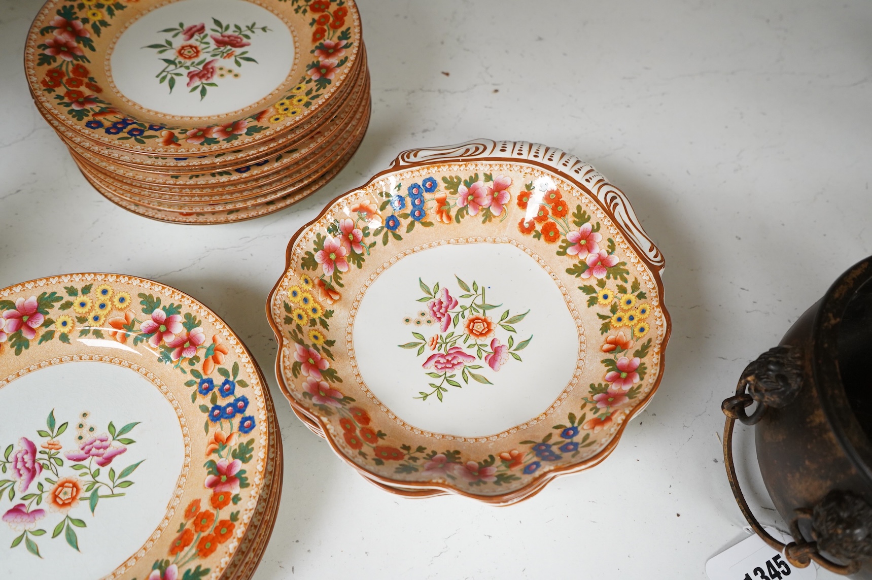 An early 19th century Spode printed and hand painted part dessert service, plates 20cm in diameter